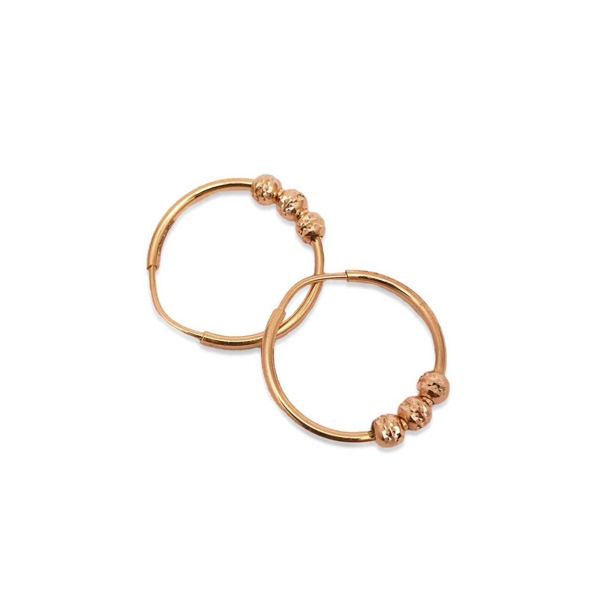 Rose Gold Hoops Earrings w/ Copper Beads, Size Medium
